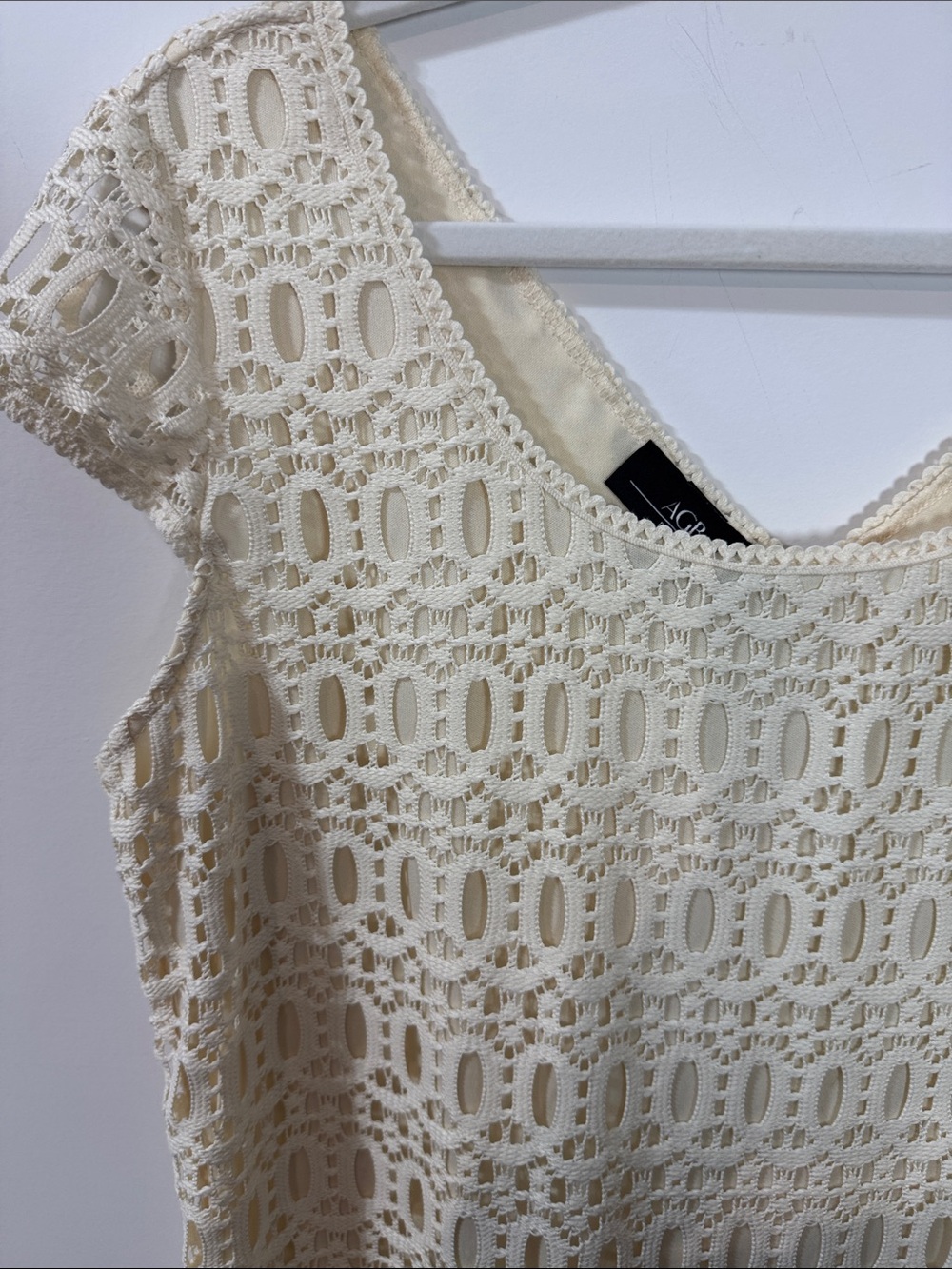 AGB Ladies Cream Crochet Lace Cap Sleeve Dress - Size 14 - Picture 3 of 7